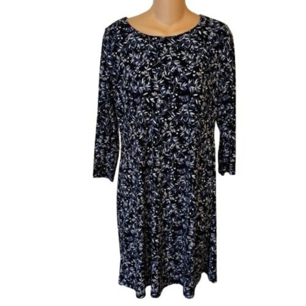 Tommy Hilfiger Women's Dress 6 3/4 Sleeve Black White Floral Print